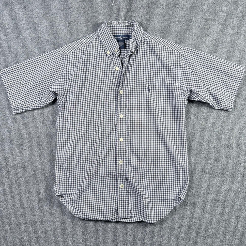 Ralph Lauren Shirt Boys S Navy Blue White Gingham Short Sleeve Button Down